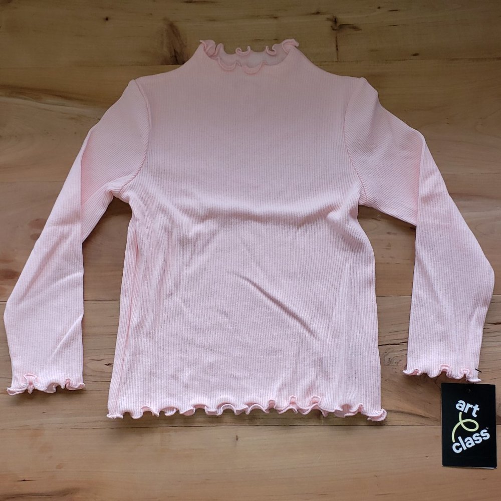 Toddler Girls Light Pink Ribbed Mock Turtleneck Long Sleeve Shirt